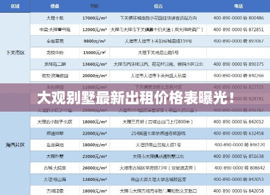 大观别墅最新出租价格表曝光!