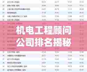 机电工程顾问公司排名揭秘,行业影响力榜单重磅出炉!